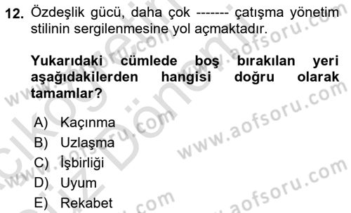 Çatışma ve Stres Yönetimi 1 Dersi 2023 - 2024 Yılı (Vize) Ara Sınav Soruları 12. Soru