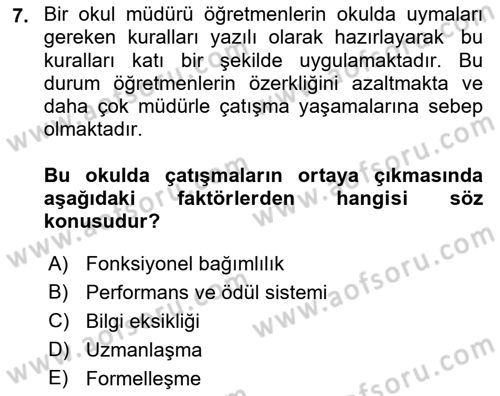 Çatışma ve Stres Yönetimi 1 Dersi 2023 - 2024 Yılı (Vize) Ara Sınav Soruları 7. Soru