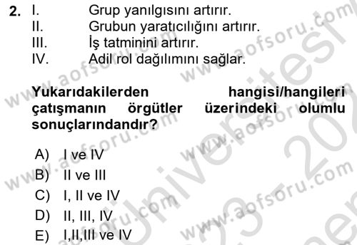 Çatışma ve Stres Yönetimi 1 Dersi 2023 - 2024 Yılı (Final) Dönem Sonu Sınav Soruları 2. Soru