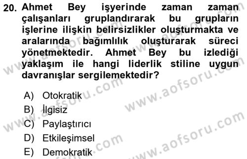 Çatışma ve Stres Yönetimi 1 Dersi 2023 - 2024 Yılı (Final) Dönem Sonu Sınav Soruları 20. Soru