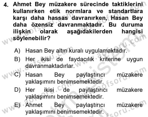 Çatışma ve Stres Yönetimi 1 Dersi 2023 - 2024 Yılı (Final) Dönem Sonu Sınav Soruları 4. Soru