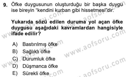 Çatışma ve Stres Yönetimi 1 Dersi 2023 - 2024 Yılı (Final) Dönem Sonu Sınav Soruları 9. Soru