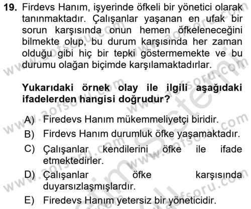 Çatışma ve Stres Yönetimi 1 Dersi 2023 - 2024 Yılı Yaz Okulu Sınav Soruları 19. Soru