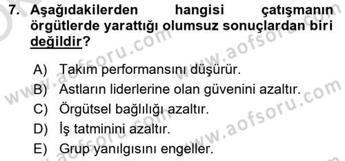 Çatışma ve Stres Yönetimi 1 Dersi 2023 - 2024 Yılı Yaz Okulu Sınav Soruları 7. Soru