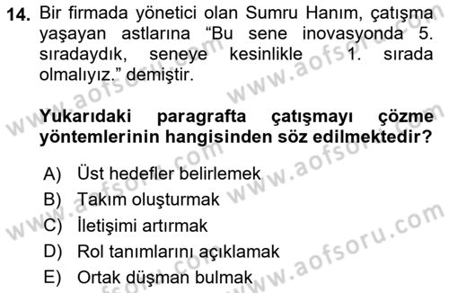 Çatışma ve Stres Yönetimi 1 Dersi 2024 - 2025 Yılı (Vize) Ara Sınav Soruları 14. Soru