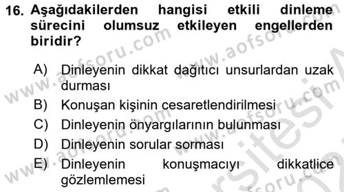 Çatışma ve Stres Yönetimi 1 Dersi 2024 - 2025 Yılı (Final) Dönem Sonu Sınav Soruları 16. Soru