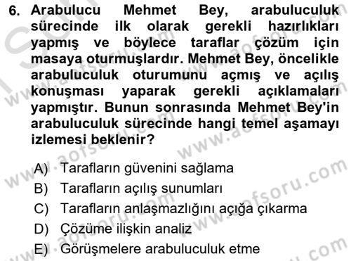 Çatışma ve Stres Yönetimi 1 Dersi 2024 - 2025 Yılı (Final) Dönem Sonu Sınav Soruları 6. Soru