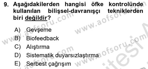 Çatışma ve Stres Yönetimi 1 Dersi 2024 - 2025 Yılı (Final) Dönem Sonu Sınav Soruları 9. Soru