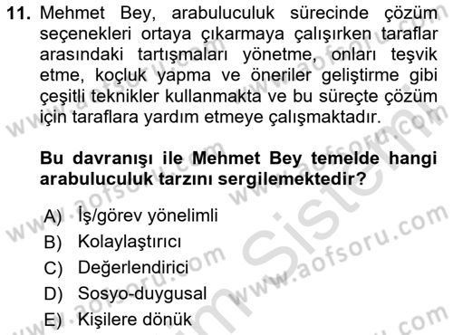 Çatışma ve Stres Yönetimi 1 Dersi 2024 - 2025 Yılı Yaz Okulu Sınav Soruları 11. Soru