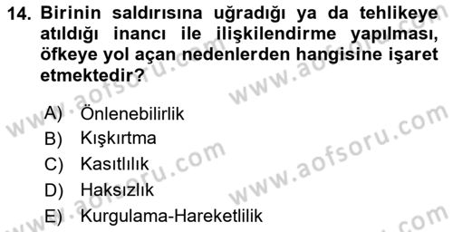 Çatışma ve Stres Yönetimi 1 Dersi 2024 - 2025 Yılı Yaz Okulu Sınav Soruları 14. Soru