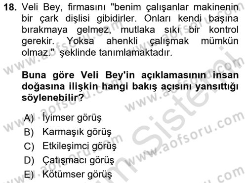 Çatışma ve Stres Yönetimi 1 Dersi 2024 - 2025 Yılı Yaz Okulu Sınav Soruları 18. Soru