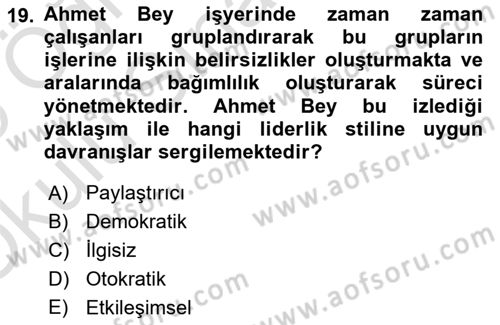 Çatışma ve Stres Yönetimi 1 Dersi 2024 - 2025 Yılı Yaz Okulu Sınav Soruları 19. Soru