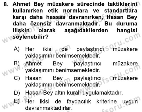 Çatışma ve Stres Yönetimi 1 Dersi 2024 - 2025 Yılı Yaz Okulu Sınav Soruları 8. Soru