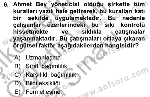 Çatışma ve Stres Yönetimi 1 Dersi 2025 - 2026 Yılı (Vize) Ara Sınav Soruları 6. Soru