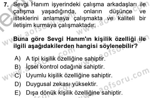 Çatışma ve Stres Yönetimi 1 Dersi 2025 - 2026 Yılı (Vize) Ara Sınav Soruları 7. Soru