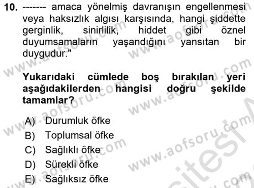 Çatışma ve Stres Yönetimi 1 Dersi 2025 - 2026 Yılı (Final) Dönem Sonu Sınav Soruları 10. Soru