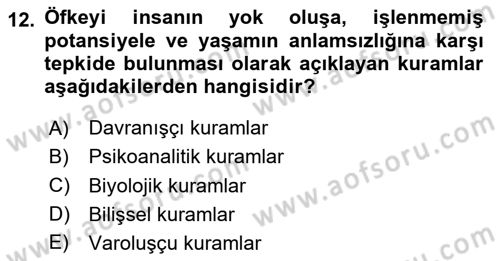 Çatışma ve Stres Yönetimi 1 Dersi 2025 - 2026 Yılı (Final) Dönem Sonu Sınav Soruları 12. Soru