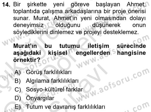 Çatışma ve Stres Yönetimi 1 Dersi 2025 - 2026 Yılı (Final) Dönem Sonu Sınav Soruları 14. Soru