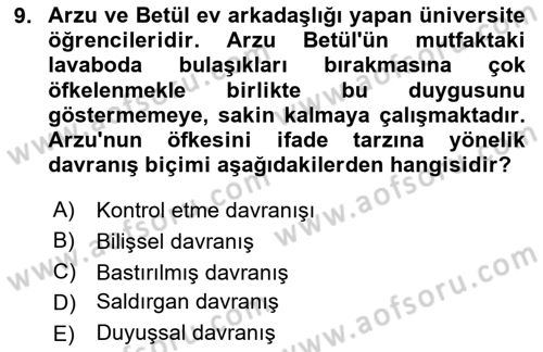 Çatışma ve Stres Yönetimi 1 Dersi 2025 - 2026 Yılı (Final) Dönem Sonu Sınav Soruları 9. Soru