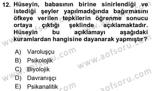 Çatışma ve Stres Yönetimi 1 Dersi 2025 - 2026 Yılı Yaz Okulu Sınav Soruları 12. Soru