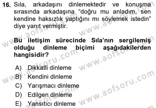 Çatışma ve Stres Yönetimi 1 Dersi 2025 - 2026 Yılı Yaz Okulu Sınav Soruları 16. Soru