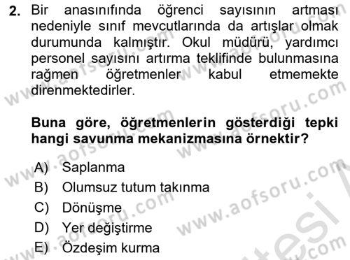 Çatışma ve Stres Yönetimi 1 Dersi 2025 - 2026 Yılı Yaz Okulu Sınav Soruları 2. Soru