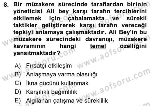 Çatışma ve Stres Yönetimi 1 Dersi 2025 - 2026 Yılı Yaz Okulu Sınav Soruları 8. Soru