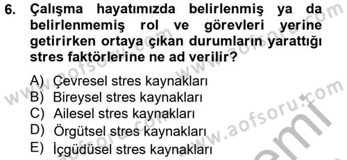 Çatışma ve Stres Yönetimi 2 Dersi 2012 - 2013 Yılı (Vize) Ara Sınav Soruları 6. Soru