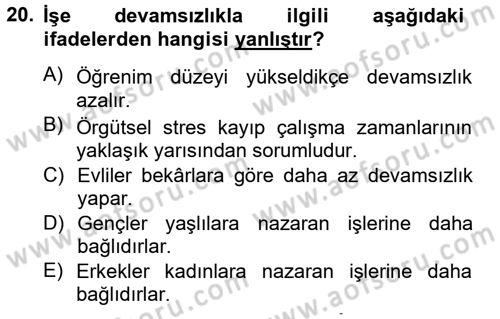 Çatışma ve Stres Yönetimi 2 Dersi 2012 - 2013 Yılı (Final) Dönem Sonu Sınav Soruları 20. Soru