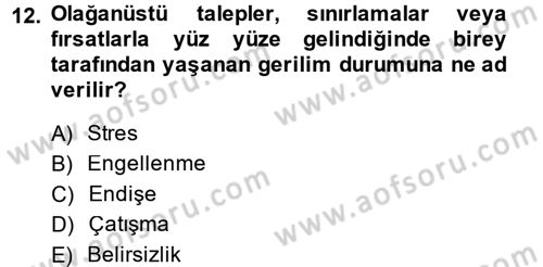Çatışma ve Stres Yönetimi 2 Dersi 2013 - 2014 Yılı (Vize) Ara Sınav Soruları 12. Soru