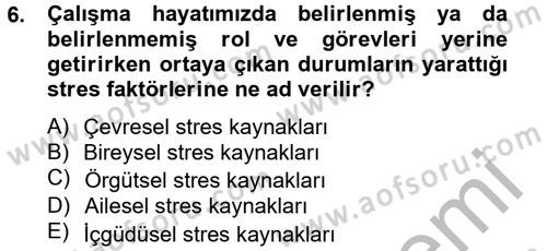 Çatışma ve Stres Yönetimi 2 Dersi 2014 - 2015 Yılı (Vize) Ara Sınav Soruları 6. Soru