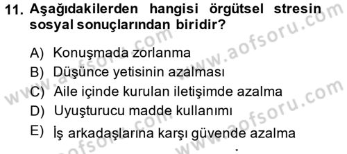 Çatışma ve Stres Yönetimi 2 Dersi 2014 - 2015 Yılı Tek Ders Sınav Soruları 11. Soru