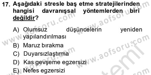 Çatışma ve Stres Yönetimi 2 Dersi 2014 - 2015 Yılı Tek Ders Sınav Soruları 17. Soru