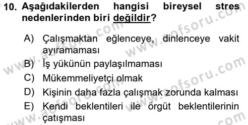 Çatışma ve Stres Yönetimi 2 Dersi 2015 - 2016 Yılı (Vize) Ara Sınav Soruları 10. Soru