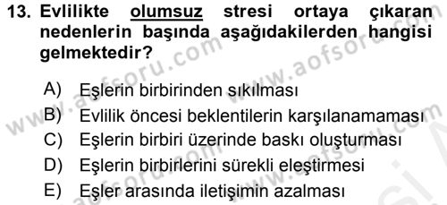 Çatışma ve Stres Yönetimi 2 Dersi 2015 - 2016 Yılı Tek Ders Sınavı 13. Soru