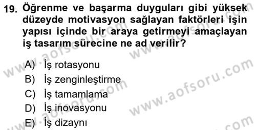 Çatışma ve Stres Yönetimi 2 Dersi 2016 - 2017 Yılı 3 Ders Sınavı 19. Soru