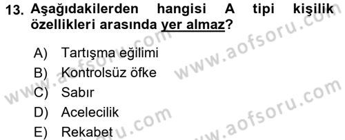 Çatışma ve Stres Yönetimi 2 Dersi 2016 - 2017 Yılı (Vize) Ara Sınav Soruları 13. Soru