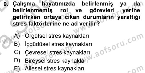 Çatışma ve Stres Yönetimi 2 Dersi 2016 - 2017 Yılı (Vize) Ara Sınav Soruları 9. Soru