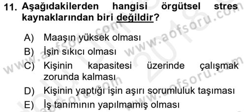 Çatışma ve Stres Yönetimi 2 Dersi 2017 - 2018 Yılı 3 Ders Sınav Soruları 11. Soru