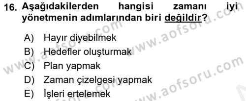 Çatışma ve Stres Yönetimi 2 Dersi 2017 - 2018 Yılı (Final) Dönem Sonu Sınav Soruları 16. Soru