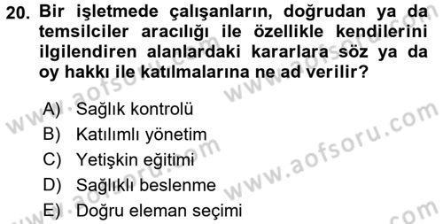 Çatışma ve Stres Yönetimi 2 Dersi 2017 - 2018 Yılı (Final) Dönem Sonu Sınav Soruları 20. Soru