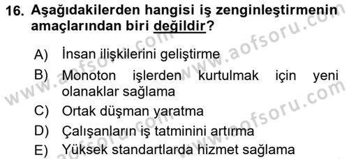 Çatışma ve Stres Yönetimi 2 Dersi 2018 - 2019 Yılı 3 Ders Sınav Soruları 16. Soru