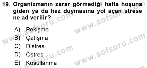 Çatışma ve Stres Yönetimi 2 Dersi 2018 - 2019 Yılı 3 Ders Sınav Soruları 19. Soru