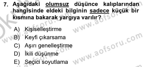 Çatışma ve Stres Yönetimi 2 Dersi 2018 - 2019 Yılı Yaz Okulu Sınav Soruları 7. Soru