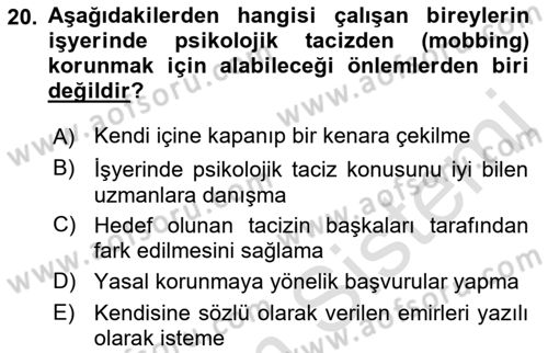 Çatışma ve Stres Yönetimi 2 Dersi 2021 - 2022 Yılı (Vize) Ara Sınav Soruları 20. Soru