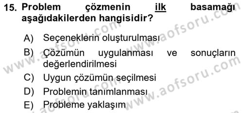 Çatışma ve Stres Yönetimi 2 Dersi 2021 - 2022 Yılı (Final) Dönem Sonu Sınav Soruları 15. Soru