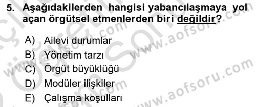 Çatışma ve Stres Yönetimi 2 Dersi 2021 - 2022 Yılı (Final) Dönem Sonu Sınav Soruları 5. Soru