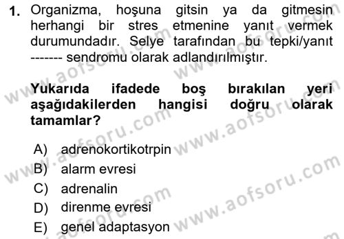 Çatışma ve Stres Yönetimi 2 Dersi 2021 - 2022 Yılı Yaz Okulu Sınav Soruları 1. Soru