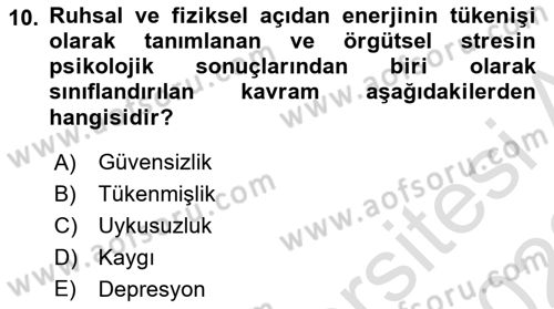 Çatışma ve Stres Yönetimi 2 Dersi 2021 - 2022 Yılı Yaz Okulu Sınav Soruları 10. Soru