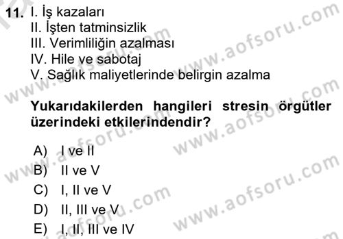 Çatışma ve Stres Yönetimi 2 Dersi 2021 - 2022 Yılı Yaz Okulu Sınav Soruları 11. Soru